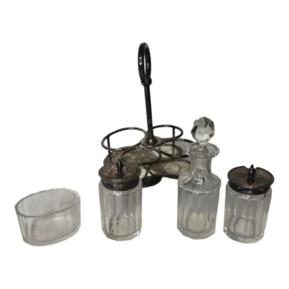 Vintage W&H Cruet‎ Set #5360 Silver Plated Vinegar Bottle Salt Pepper Shakers